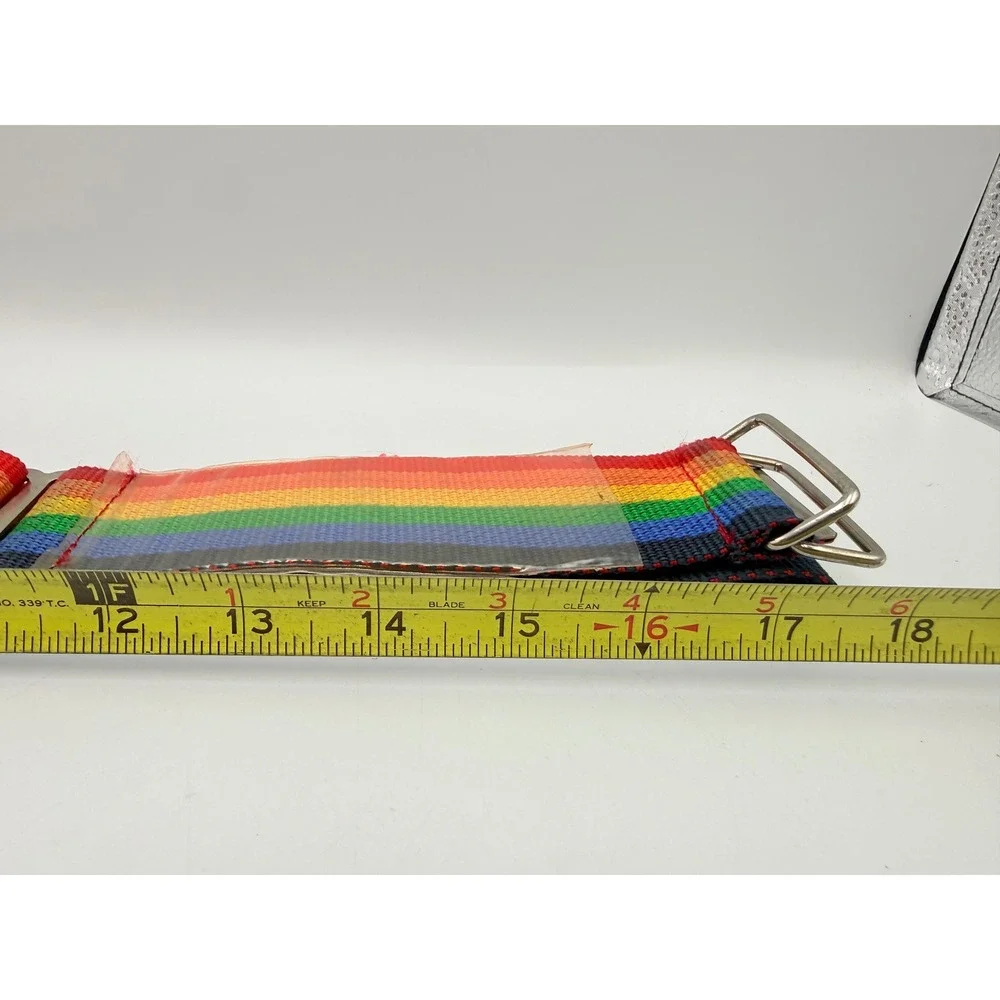 Vintage Rainbow Striped Luggage Strap Adjustable Suitcase Belt with ID Window